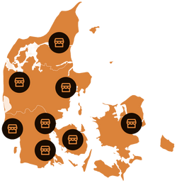 Kort over Danmark med afhentningssteder
